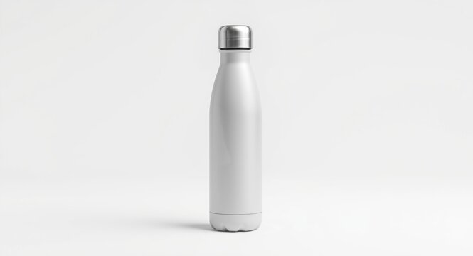 3D stylized aluminum thermos bottle model for design assets on clean white background