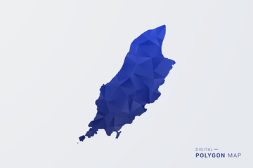 Fototapeta premium Isle of Man Map - Polygon Style Vector Illustration in Deep Blue Gradient, Low Poly Geometric Design, Clean Silhouette Isolated on White Background for Infographics.