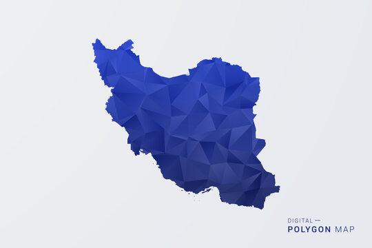 Iran, Islamic Republic of Map - Polygon Style Vector Illustration in Deep Blue Gradient, Low Poly Geometric Design, Clean Silhouette Isolated on White Background for Infographics.