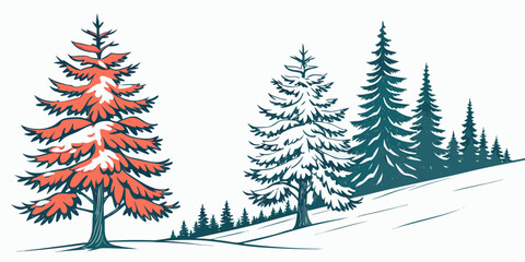 Obraz premium A serene winter scene with snow-covered trees and a peaceful atmosphere Vector