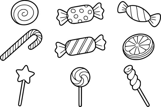 Collection of Hand Drawn Candy and Lollipop White Background sweet treat