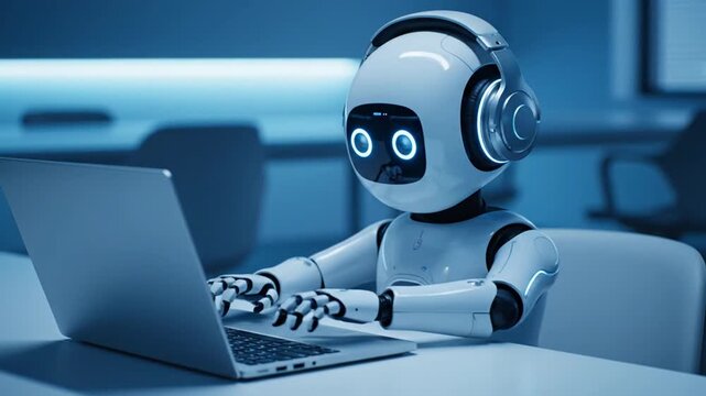 Robot learning on laptop.