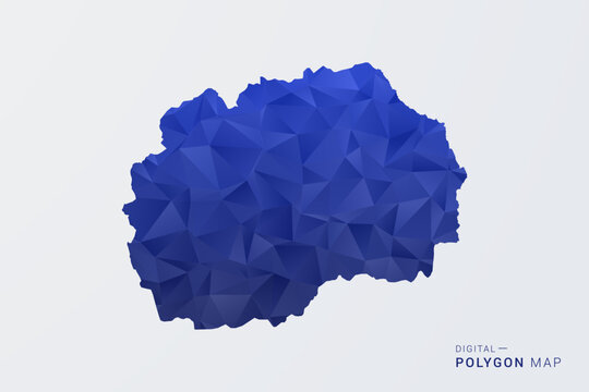 Macedonia Map - Polygon Style Vector Illustration in Deep Blue Gradient, Low Poly Geometric Design, Clean Silhouette Isolated on White Background for Infographics.