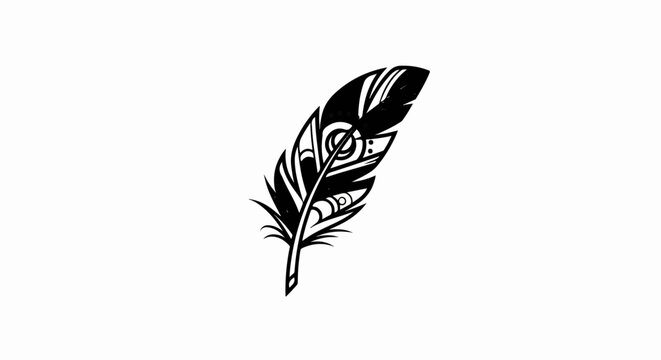 Stylized feather with tribal patterns