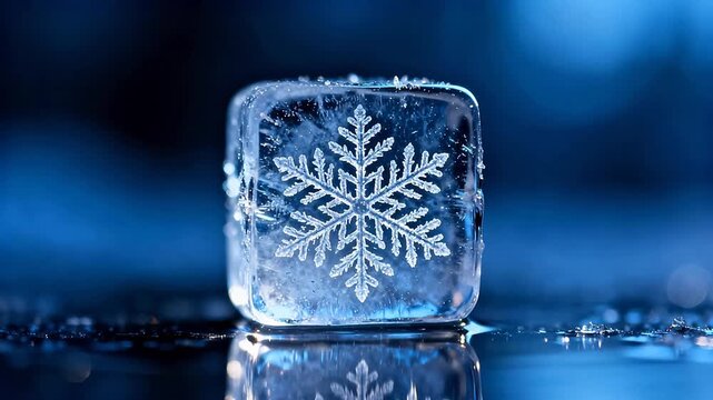 Ice cube with snowflake pattern