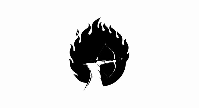 Silhouette of an archer drawing a bow, surrounded by flames