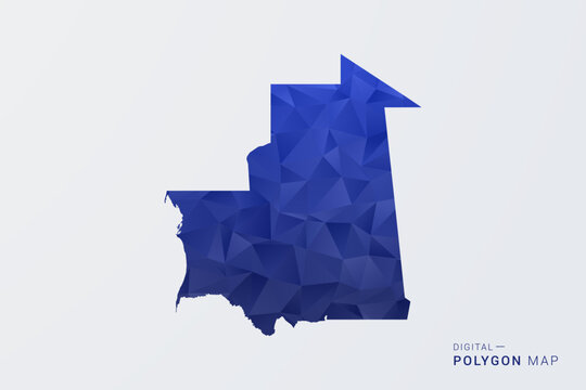 Mauritania Map - Polygon Style Vector Illustration in Deep Blue Gradient, Low Poly Geometric Design, Clean Silhouette Isolated on White Background for Infographics.