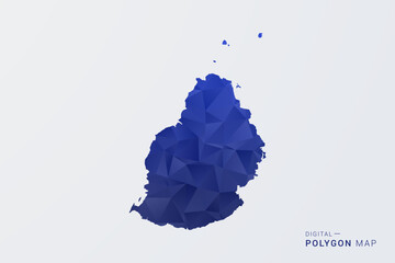 Mauritius Map - Polygon Style Vector Illustration in Deep Blue Gradient, Low Poly Geometric Design, Clean Silhouette Isolated on White Background for Infographics. © Whatever