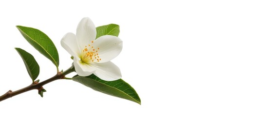 Obraz premium Bright white citrus bloom isolated with orange tree branch on white background