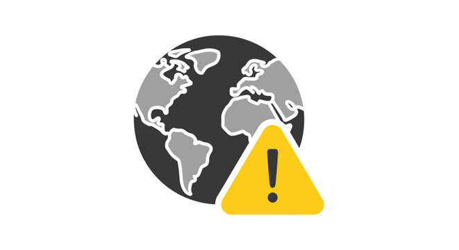 Warning Sign on Global Earth Icon.