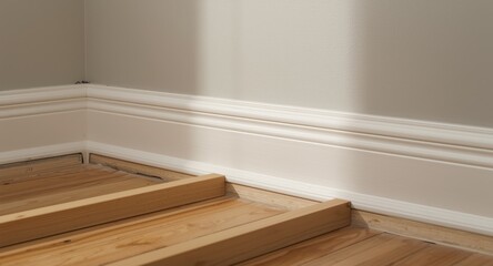 Fototapeta premium 3D graphic showing fitting of new baseboards after taking out old ones following floor work