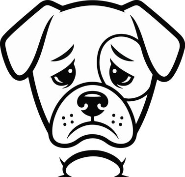 A sad-faced cartoon dog with droopy eyes and a downturned mouth