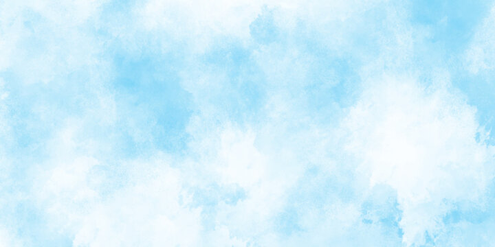Bright painted sky blue w Aquarellclouds on bluee painted textured canvas designatercolorThis watercolor design with watercolor texture on white background . background, Abstract blue sky with clouds,