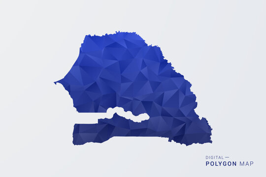 Senegal Map - Polygon Style Vector Illustration in Deep Blue Gradient, Low Poly Geometric Design, Clean Silhouette Isolated on White Background for Infographics.