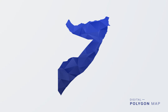 Somalia Map - Polygon Style Vector Illustration in Deep Blue Gradient, Low Poly Geometric Design, Clean Silhouette Isolated on White Background for Infographics.