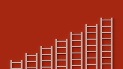 White ladders leaning against red wall. Career, opportunity or goal concept. Leadership and achieving goals before others. 3d illustration. © HalukYakup