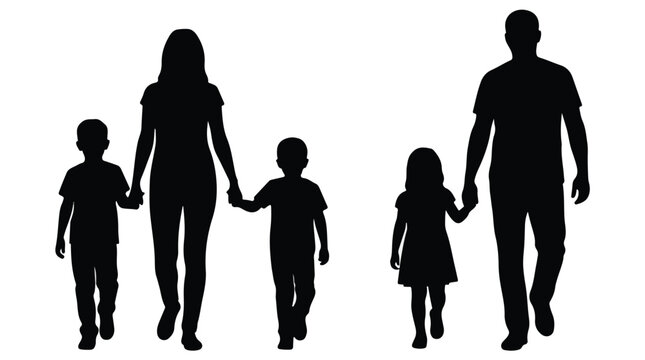 Silhouettes of two families walking, holding hands, illustrating togetherness