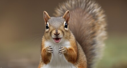 Bright eyed squirrel in a cheerful and surprised pose