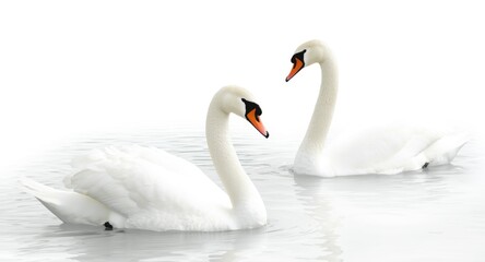 Obraz premium Elegant swans swimming gracefully on a pristine white background