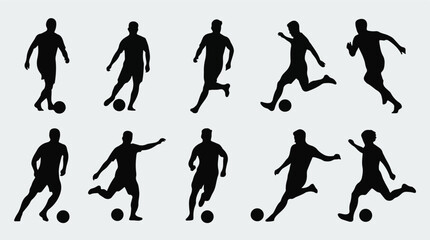 Obraz premium Soccer players silhouettes with balls in various action poses