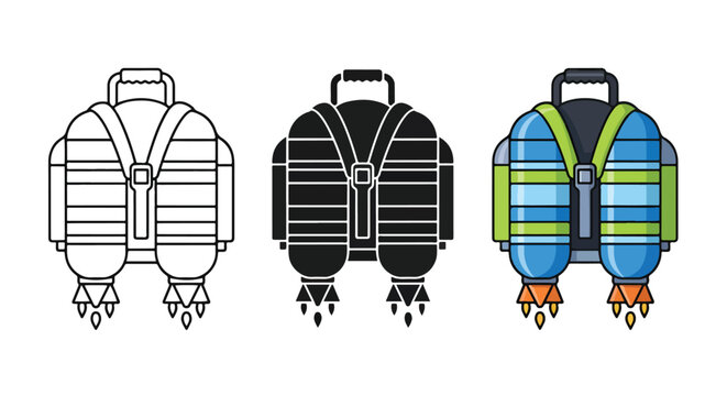Jetpack Icon Set: Three Styles - Clipart, logo template - Vector icon set - Glyph and solid icon set - Icon vector - Flat Design Icon - line icon set - Silhouette icon - Logo vector