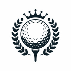 Golf ball logo vector, ball on tee with laurel wreath and crown, sports emblem illustration, premium golf design © Ayat04