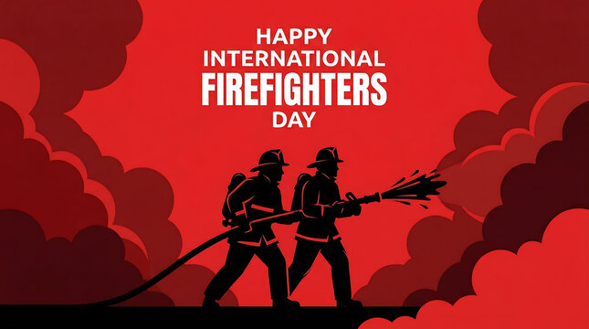 Firefighters in action on international firefighters' day with smoke background