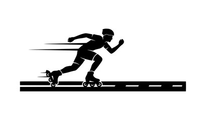 Fototapeta premium Roller Skater Gliding on Road Vector Illustration Silhouette Style