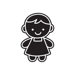 Fototapeta premium Cute Hand Drawn Little Girl Character Illustration Minimalist Black and White Design.