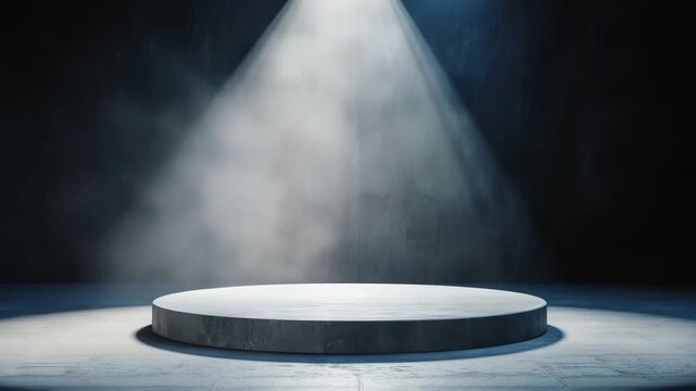 A bright spotlight shines down on an empty stage in a theater. The audience awaits the start of the show as smoke fills the air. The atmosphere is full of excitement