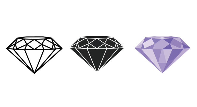 Diamond Icons Set: Outline, Solid, Gem - Clipart, logo template - Vector icon set - Glyph and solid icon set - Icon vector - Flat Design Icon - line icon set - Silhouette icon - Logo vector