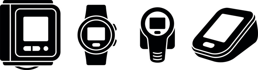 Obraz premium Set of Digital Health Monitoring Device Icons including Blood Pressure Monitor and Smartwatch Vector
