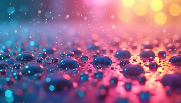 Colorful Liquid Beads Reflecting Vibrant Rainbow Gradient Light