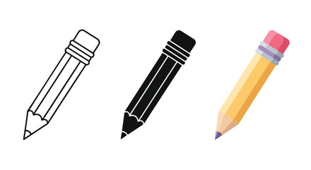 Three pencils icon set vector illustration - Clipart, logo template - Vector icon set - Glyph and solid icon set - Icon vector - Flat Design Icon - line icon set - Silhouette icon - Logo vector