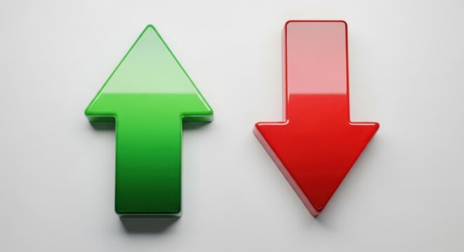 Green arrow points up while red arrow points down in contrasting directions