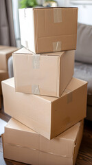 Cardboard moving boxes stacked for home relocation
