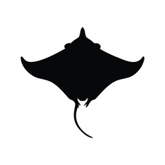 Black and white manta ray with wavy tail silhouette vector illustration, stingray silhouette vector illustration
