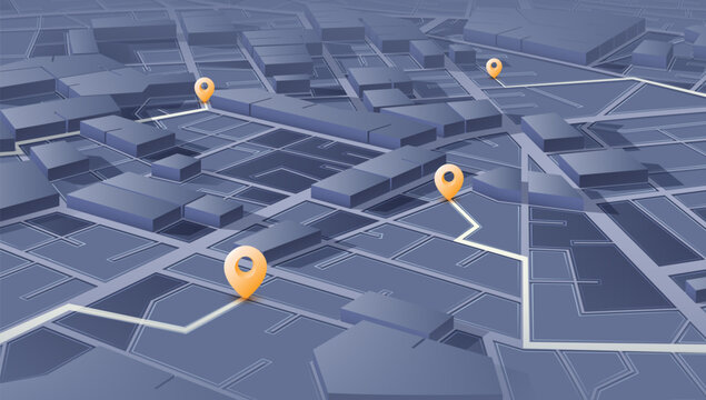 Isometric 3D City Map with Route and Pin Markers