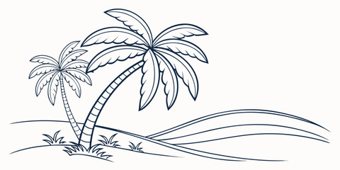A serene tropical island with swaying palm trees and gentle waves Vector © RABBY