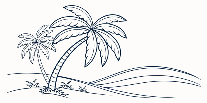 A serene tropical island with swaying palm trees and gentle waves Vector