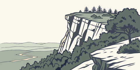 A dramatic cliffside scene overlooking a vast, tranquil ocean Vector © RABBY