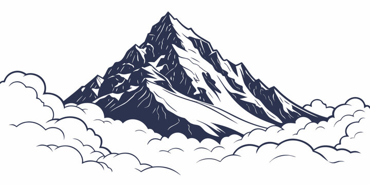 Majestic mountain peak with intricate snow patterns and crisp blue sky background Vector
