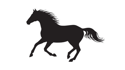 Horse silhouette running with flowing mane and tail, vector graphic icon for freedom and power. featuring galloping, black, white with symbol and art © Olise