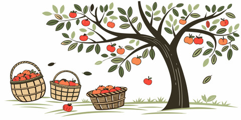 A vibrant autumn scene with a tree and animals enjoying the season Vector © RABBY