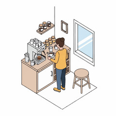 Barista preparing coffee at a modern espresso machine.