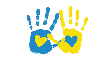 Colorful handprints forming hearts and a display of solidarity