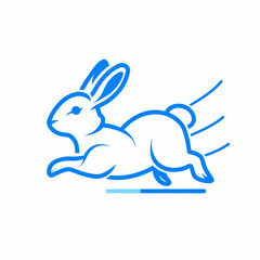 Obraz premium Running rabbit icon simple blue design graphic for various applications