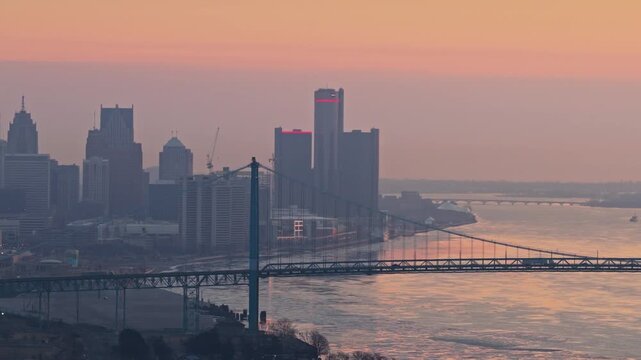 Ambassador bridge in Detroit over Detroit River