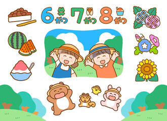 夏のかわいい装飾イラスト素材セット｜保育・幼稚園・こども向け © ぷらいまり