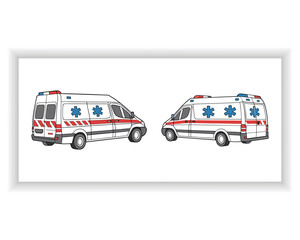 Fototapeta premium Emergency medical service ambulance transport vector graphic set design template